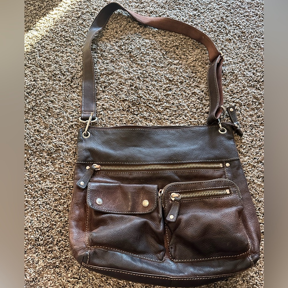 Vintage Fossil Pebbled Leather purse bag in soft brown leather